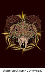 Half skull goat vector illustration