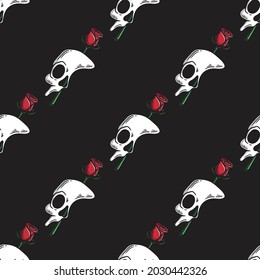 half skull mask seamless pattern with rose flower underneath