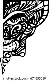 Half skull with ornament. Logo, drawing on clothes. Fashion Sign