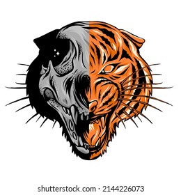 half skull tiger head design