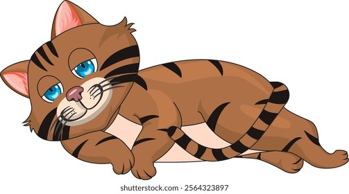 Half sleepy cat on floor vector