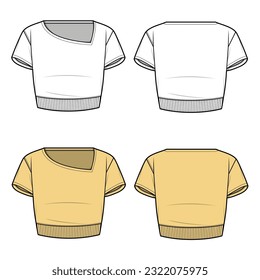 Plantilla de vector de plano plano plano de vista frontal y trasera para suéter de medio manguito	
