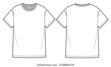 Half sleeve t shirt technical flat sketch vector mockup illustration.