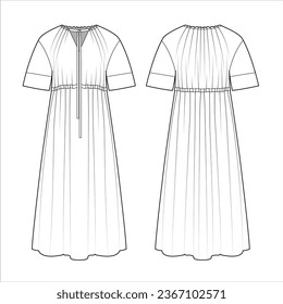 Half Sleeve Women's Maxi Dress Template