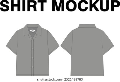 Half Sleeves fashion men's collar shirt with button line -front and back view-2d-vector-line art-technical shirt drawing vector mockup