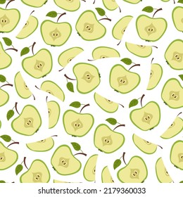 Concepto de cobertura de patrón de envoltura de manzanas de medio corte. Ilustración de dibujos animados de diseño gráfico de vectores