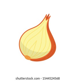 Half, slice and whole onion ripe. Yellow, red and spring onions vegetable vector set in cartoon style.