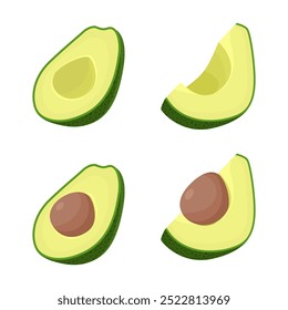 Ilustração em forma de vetor de caricatura simples de abacate semifatiado isolada sobre fundo branco , com e sem fosso