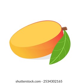 fruta de manga fresca semifatiada com ilustração de vetor de folha, frutas doces saudáveis