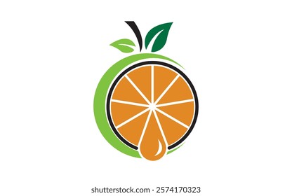 Half sliced orange with leaves logo design Pro Vector