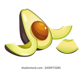 Mitad y rodajas de aguacate fresco.