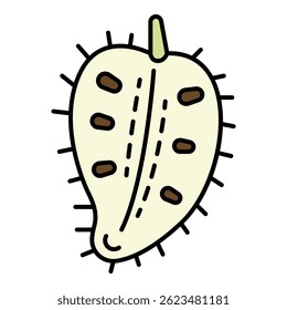 Die Hälfte des Soursop-Symbols. Umrisshälfte des Soursop-Vektorsymbol, Farbe, flach, einzeln