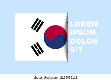 vector de bandera de Corea del Sur medio con espacio de copia, bandera de país con estilo de sombra, efecto de diapositiva horizontal, activo de diseño de icono de Corea del Sur, área de texto, diseño plano simple