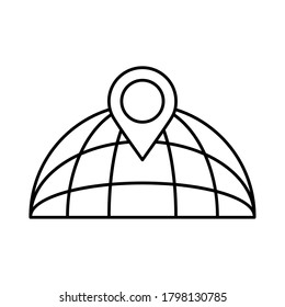 planetario mundial de media esfera con estilo de línea de ubicación de pin icono diseño de ilustración vectorial