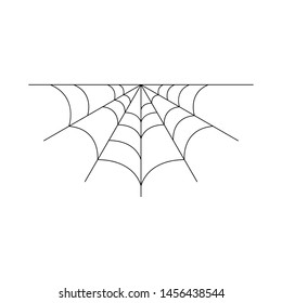 Half spider web isolated on white background. Halloween spiderweb element. Cobweb line style. Vector illustration for any design.