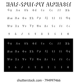 Half Split Alphabet and Numbers. Splitted Letters.
