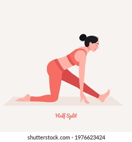 Half Split Yoga pose. Young woman practicing yoga  exercise. Woman workout fitness, aerobic and exercises. Vector Illustration.