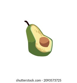 Half spoiled avocado with mold, fungi, bacilli in flat vector illustration isolated on white background. Cut rotten fruit with bone. Unhealthy, unhygienic, unsanitary food