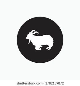 half stand angora goat silhouette isolated on black circle - goat, sheep, lamb logo emblem or button icon - mammal, animal vector icon