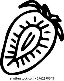 Media fresa, una baya aislada en un fondo blanco. Ilustración de vector blanco y negro dibujada a mano. Una baya dulce madura del jardín. Alimentos saludables y saludables.