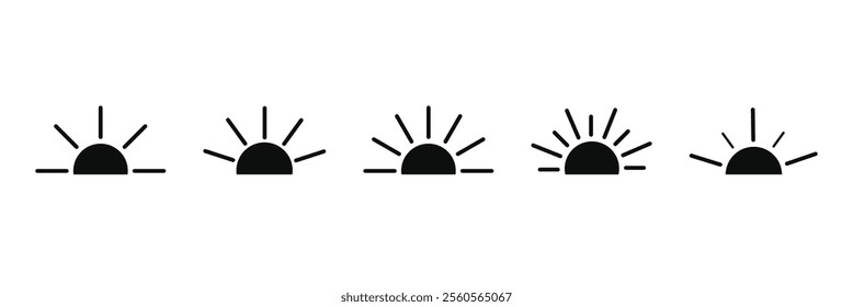 Half sun flat icon set. Sunrise sunset logo isolated on white.