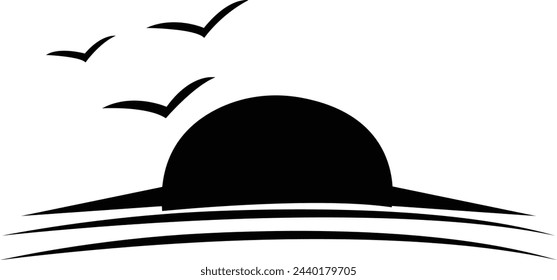 A half sun is setting downwards icon sunset concept Design elements separated layer, for graphic design, logo, website, social media, mobile app, UI, isolated on transparent background,