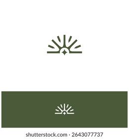 Half Sun shape and Stars outline style template background. Vector illustration