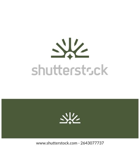 Half Sun shape and Stars outline style template background. Vector illustration