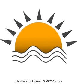Half Sun with Shining Golden Rays