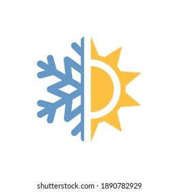 Half sun and snowflake colorful vector icon. Weather forecast symbol.