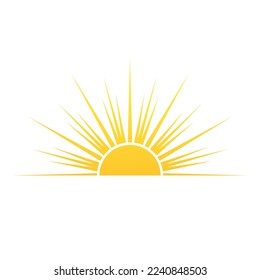 La mitad de la salida del sol y la puesta de sol. Estilo plano. Ilustración del vector aislada en fondo blanco