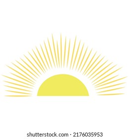 medio sol al atardecer sobre fondo blanco, dibujo estilizado minimalista con medio sol amarillo.