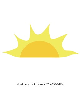 half sun at sunset on white background, minimalistic stylized sketch with half a yellow sun.