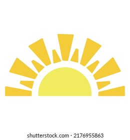 half sun at sunset on white background, minimalistic stylized sketch with half a yellow sun.