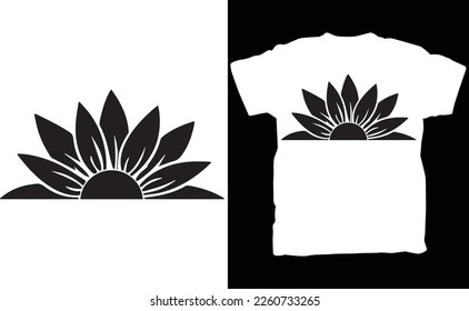Medio girasol, archivo de corte de uso comercial, descarga digital, descarga instantánea, diseño de flores, girasol, silueta