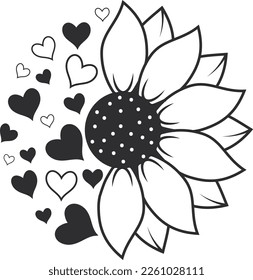 Half Sunflower with Love Vector 