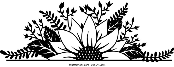 Half Sunflower silhouette, Sunflower Monogram illustration, Flower vector, Spring Flower, Summertime