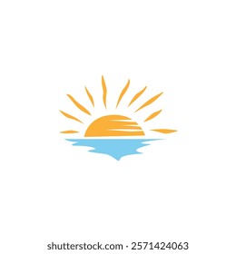 Half sunset with sunset concept vector water wave icon for graphic design, logo, website, social media, mobile app, ui illustration