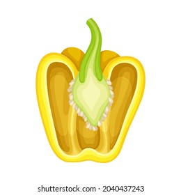 halbe süße gelbe Glocke Paprika pflanzliche Inhaltsstoffe für eine kulinarische Vektorgrafik