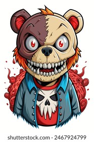 Half Teddy Bear Half Zombie Illustration Disturbing and Creepy Art