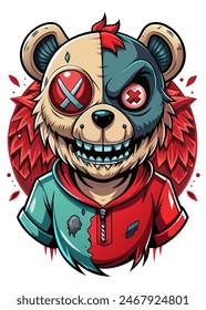 Half Teddy Bear Half Zombie Illustration Disturbing and Creepy Art