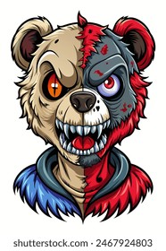 Half Teddy Bear Half Zombie Illustration Disturbing and Creepy Art