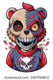 Half Teddy Bear Half Zombie Illustration Disturbing and Creepy Art