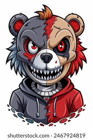 Oso de peluche mitad Zombie Ilustración Arte perturbador y espeluznante