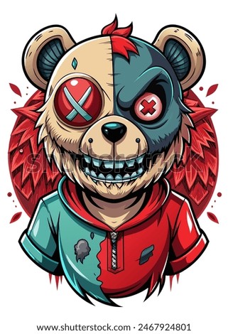Half Teddy Bear Half Zombie Illustration Disturbing and Creepy Art