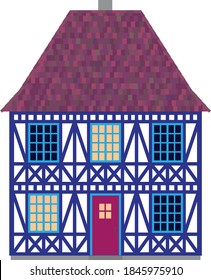 Edificio de entramado de madera de fondo blanco