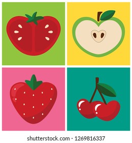 Half tomato, half Apple, strawberry and cherry in the form of hearts.