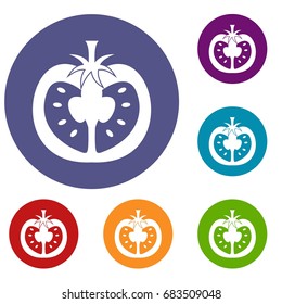 Half of tomato icons set