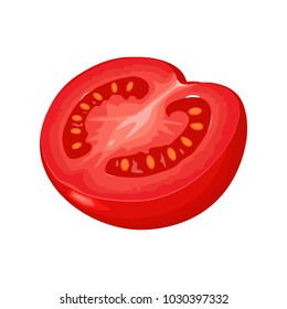 Half tomato. Vector flat color illustration. Isolated on white background.