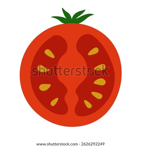 Half Tomato vector illustration on isolated background. Cherry Tomatoes red ripe Vegetable, food. Pomodoro sign. Hand Drawn design element in flat style for label, logo, paper, packing, wrapping